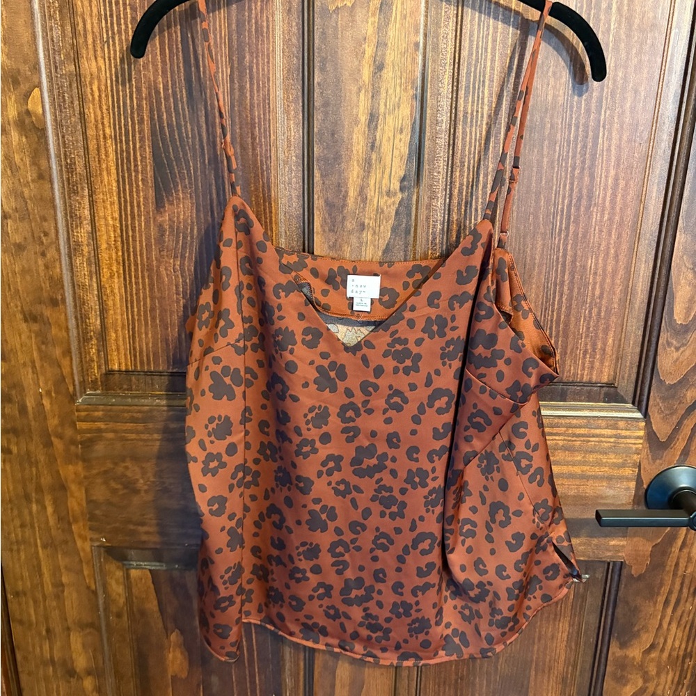 A New Day leopard print camisole top with spaghetti straps size large used